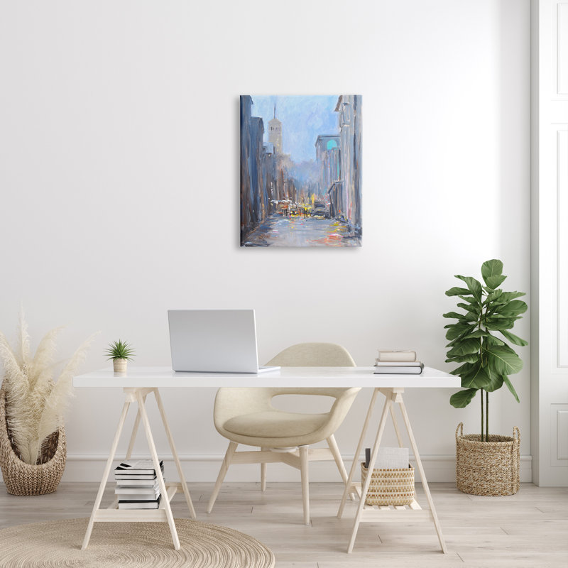 «Rainy City Streets At Dusk», art urbain surdimensionné par Allayn Stevens, H 30 po x l 24 po