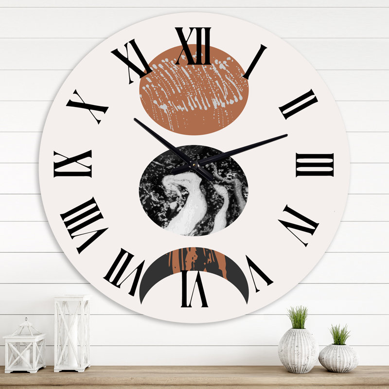 Retro Shapes Abstract Suns And Moons - Modern Wall Clock, 36" H x 36" W x 1" D