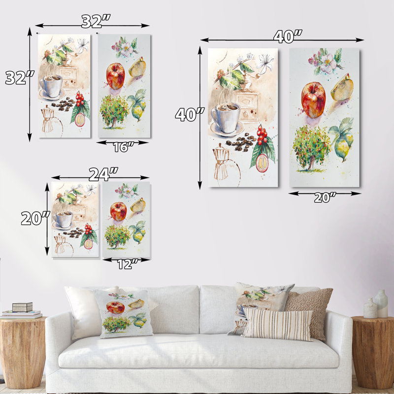 «Coffee In Hot Cup Coffee Redolent», ensemble de 2 reproductions sur toile, Toile tendue, H 20 po x l 24 po x P 1 po