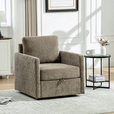 Fauteuil pivotant avec rangement dissimulé, accoudoirs capitonnés confortables en forme de losange, idéal pour le salon et la chambre à coucher
