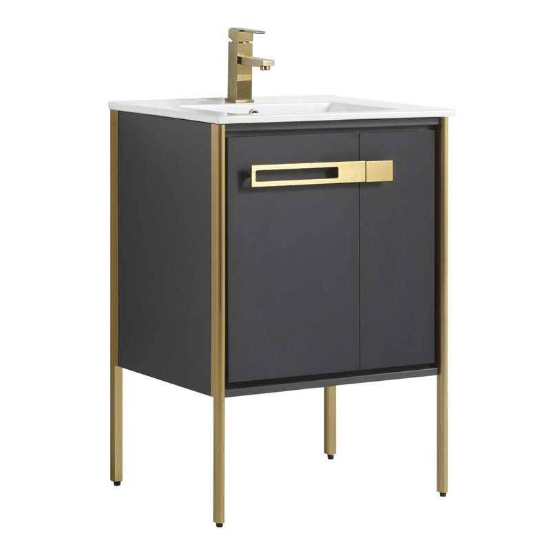 Meuble-lavabo simple 24 po, Laiton satiné, Gris Onix