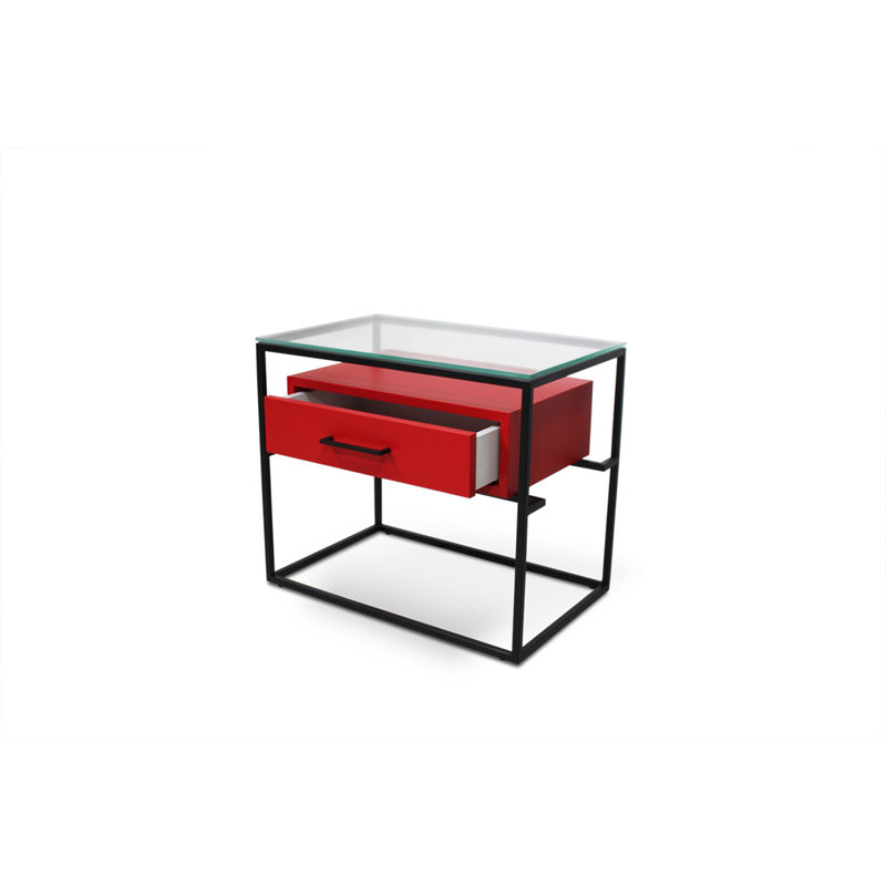 Gorton Glass Top End Table, Red, Black