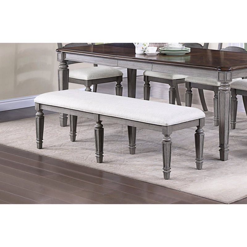 Table de salle à manger moderne 8 pièces en gris - table rectangulaire avec rallonge, 6 chaises et banc
