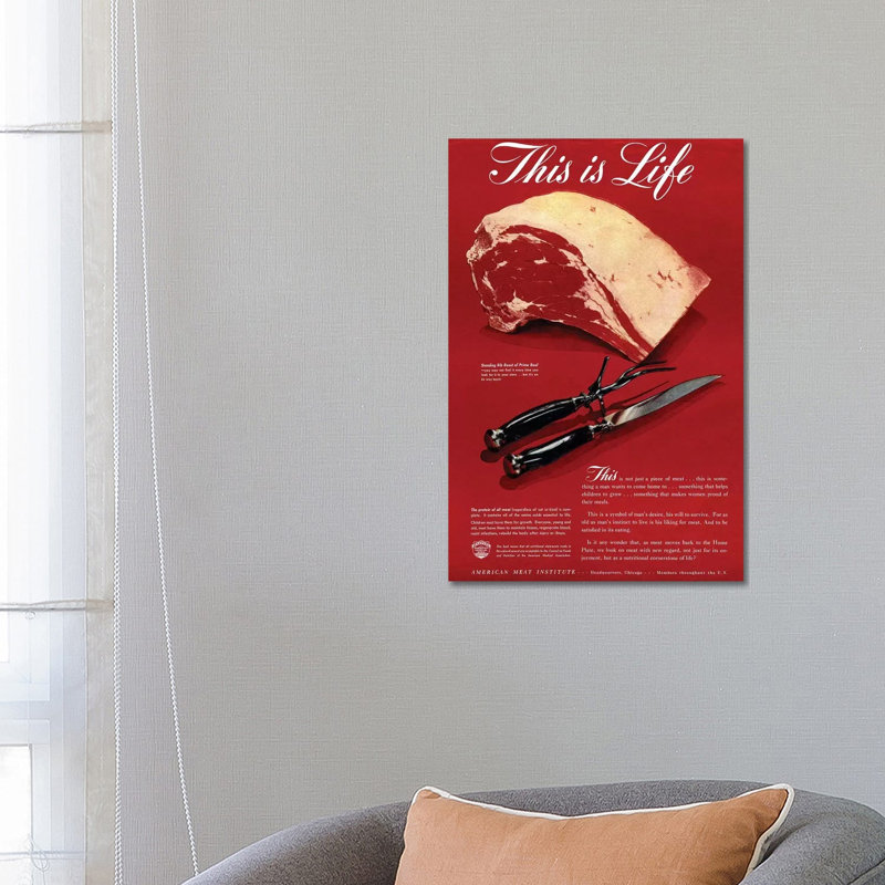 1940s American Meat Institute Beef Magazine Advert - Print on Canvas, Wrapped Canvas, 66.04cm H x 45.72cm W x 3.81cm D