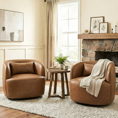 Bruschi 34" Wide Modern Faux Leather Upholstered Swivel Armchair (Set Of 2)
