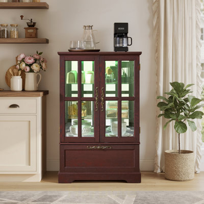 Vitrine avec bande lumineuse RVB en couleur et tiroir rabattable, bibliothèque de rangement autoportante pour la salle à manger, le salon, la chambre à coucher et le vestibule