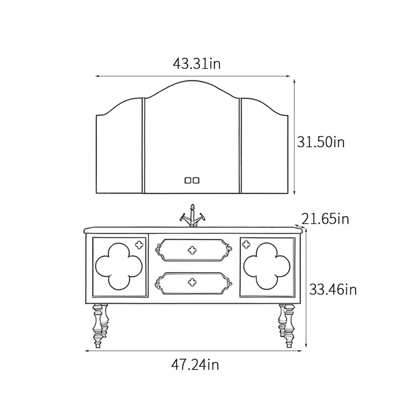 Armoire de salle de bain tendance au sol, Noir, H 33,46 po x l 47,24 po x P 21,65 po