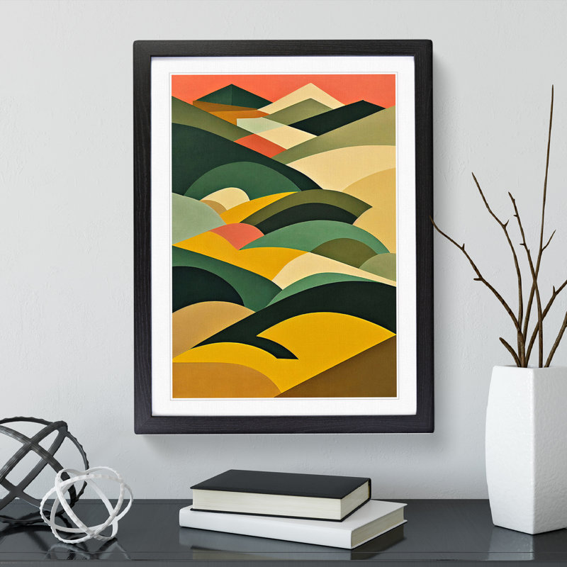 Abstract Mountain Landscapes No.2 - Wall Art, 36cm H x 27cm W x 2cm D, Black Framed Paper, White