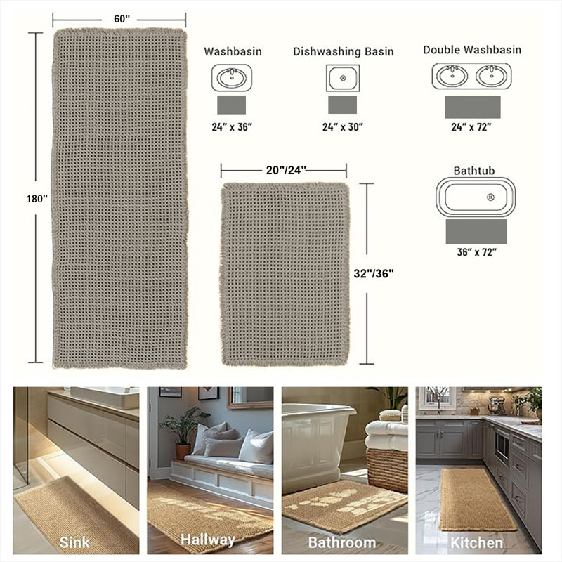 Tapis de bain Waffle Weave ， Tapis super absorbants et antidérapants, Gris ardoise, Simple - L 71 po x l 24 po