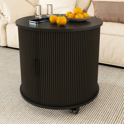 Ensemble de 2 tables de bout cylindriques modernes Mid-Century avec station de charge intégrée et porte coulissante, tables de chevet rondes de rangement à 2 niveaux avec ports USB, tables de chevet pour le salon, la chambre à coucher, le vestibule