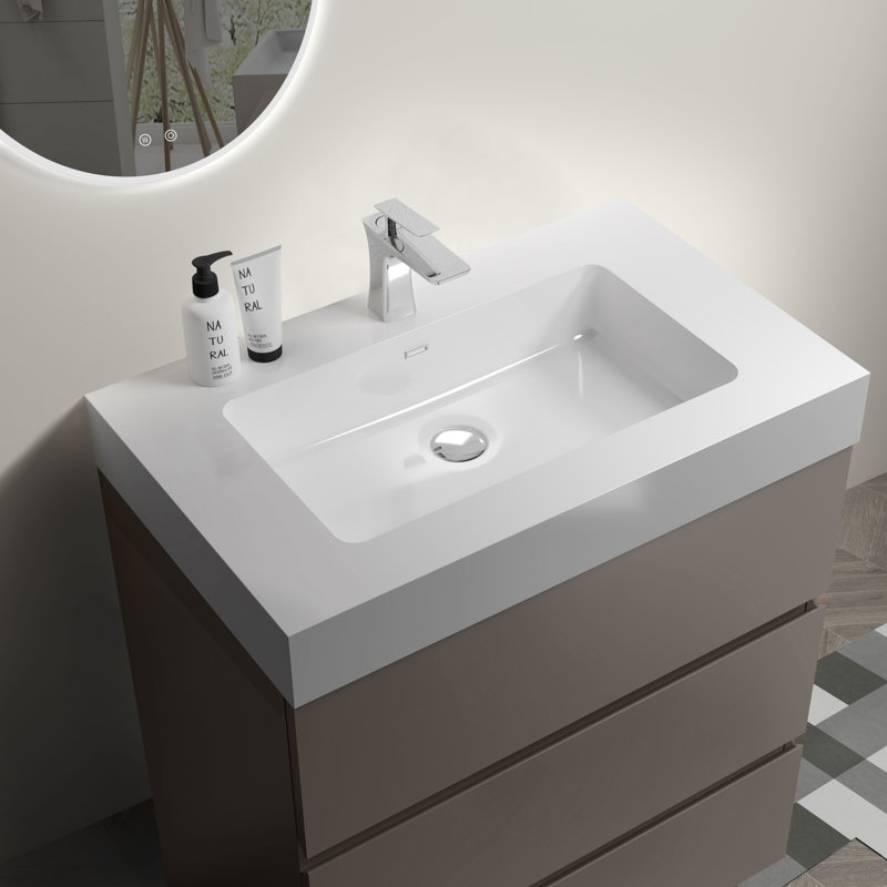 Meuble-lavabo 30 po avec lavabo, Gris foncé, Blanc
