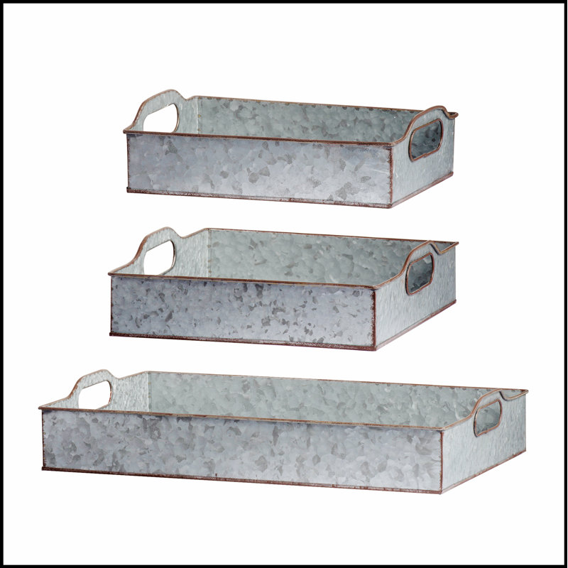 S/3 Decorative Galvanized Grey Nesting Trays