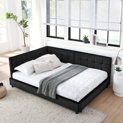 Structure de lit double capitonnée capitonnée, structure de canapé-lit avec dossier et accoudoirs confortables, lit double pour chambre à coucher, salon, velours (80,5 po x 59 po x 30,5 po)
