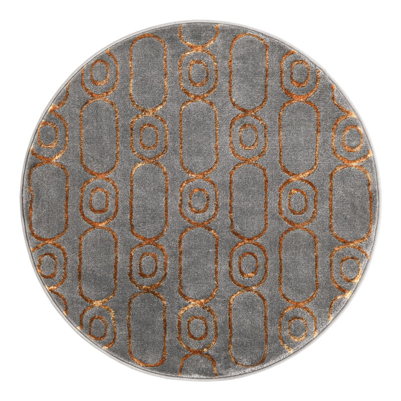 Tapis gris et doré Latitude Run® Colonne Nikica, Rond 3 pi 1 po
