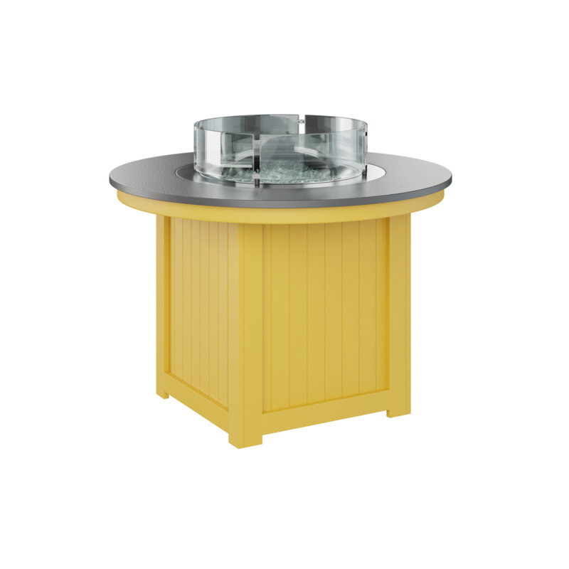 Foyer de table rond Berlin Donoma, H 37 po x l 44 po x P 44 po, Acier inoxydable martelé avec base jaune soleil