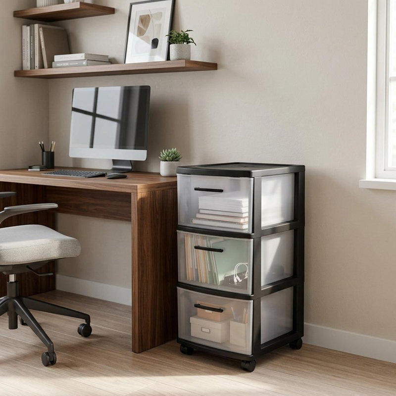 Armoire de rangement en plastique robuste à 13 tiroirs 13 po noir et transparent