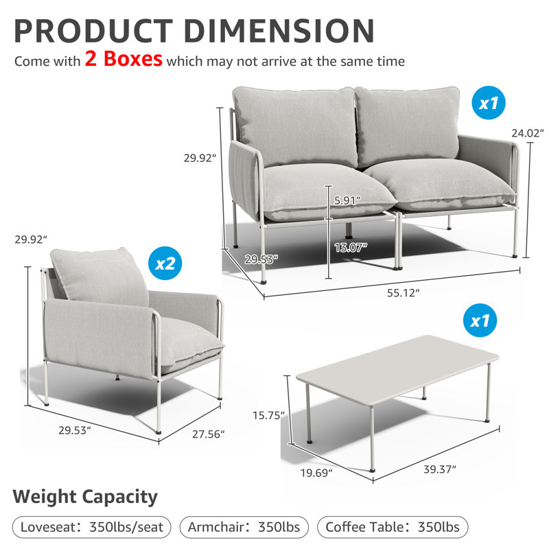 Cloud 4-Person Outdoor Seating Set – Thick Cushions & Removable Arm Pad, White