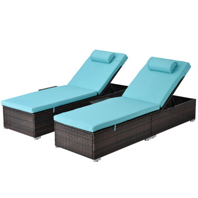 Outdoor Wicker Chaise Lounge - 2 Piece Patio Brown Rattan Reclining Chair Furniture Set Beach Pool Adjustable Backrest Recliners With Side Table And C -  Latitude Run®, 1E728FB3AE47430EB4AC91AB97D1B0FC