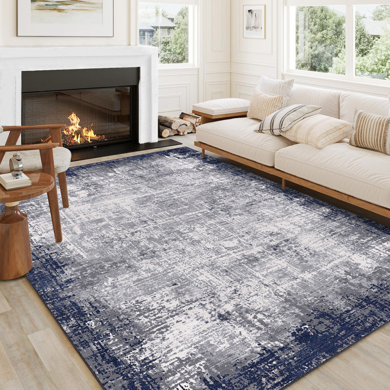 Abstract Machine Washable Rug with Rubber Backing for Living Room Modern Non-Slip Dining Room Rug for Bedroom Floor Carpet for Office Nursery Playroom