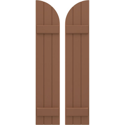 Volets extérieurs AmeriCraft en bois véritable, trois planches (2 tasseaux), joints, cintrée, à panneaux joints, 26,7 cm L x 144,8 cm H, couleur caramel brûlé (par paire)