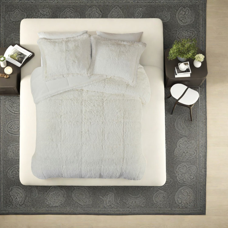 Luxurious Shaggy Faux Fur Bedding Sets, Hypoallergenic Polyester For Modern Home