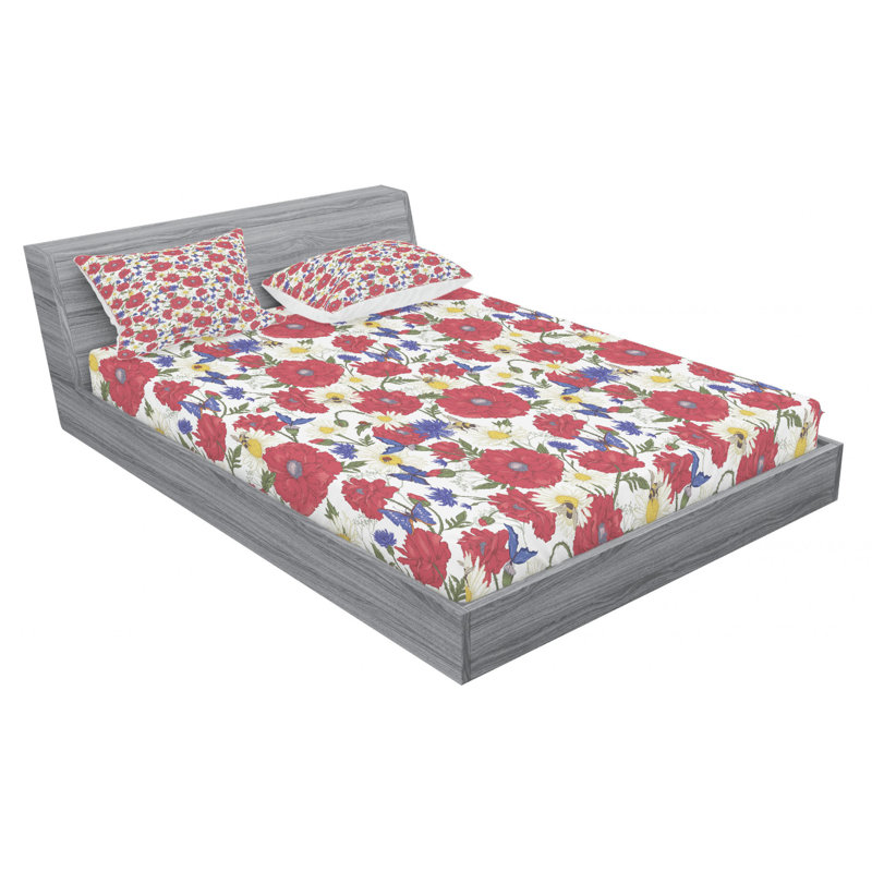 Microfiber Floral Sheet Set, Queen Sheet Set + Fitted Sheet + 2 Pillowcases
