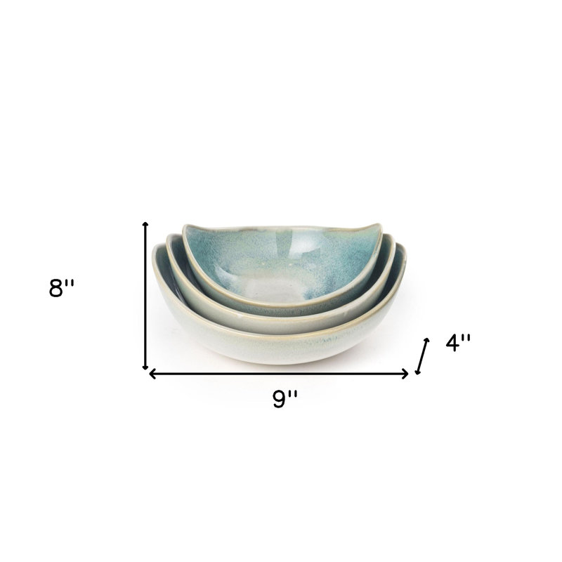 Ensemble de trois bols décoratifs en céramique bleue et blanche