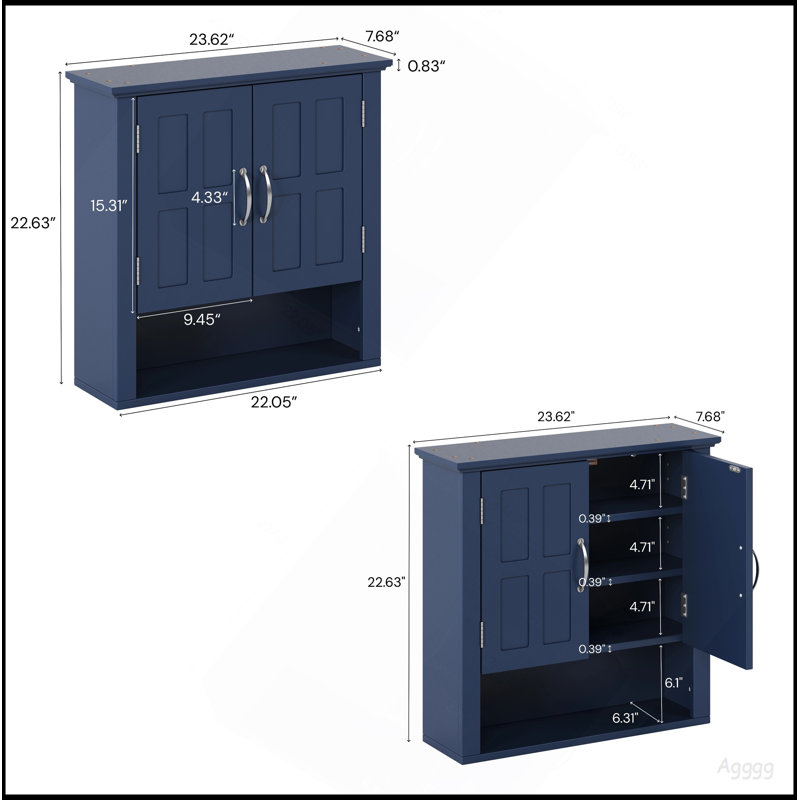 Armoire de rangement murale de salle de bain, armoire murale multifonctionnelle avec tablettes réglables, armoire à pharmacie pour la salle de lavage et la cuisine et le salon, bleu