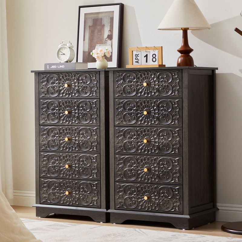 20.07'' W 5 - Drawer Embossed Dresser, Black