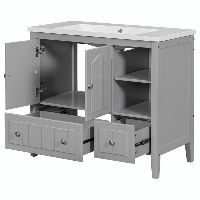 Meuble-lavabo 36 po avec lavabo en céramique, Gris