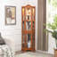 Armoire éclairée en verre avec portes et tablettes en verre trempé, charnière réglable pour le salon de la chambre à coucher au fini chêne, décor-131378600