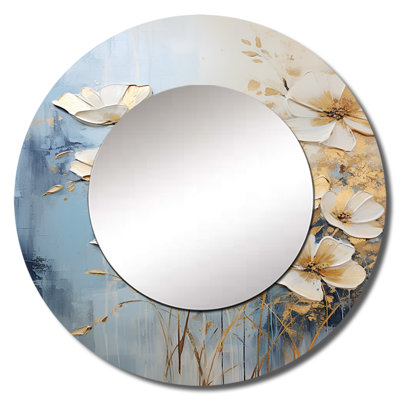 Seresa Wildflowers Botanical Beauty - Wildflowers Mirror, Beige Round Decorative Wall Mirror, Printed Metal Art