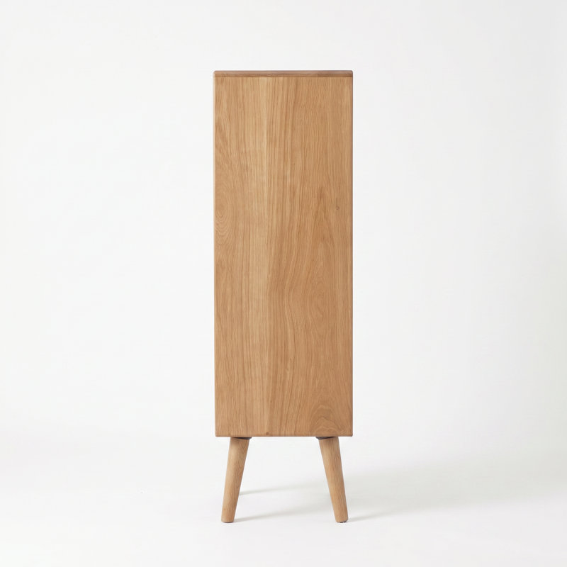 47"H Solid Oak Mid-Century Modern Accent Cabinets with 2 Drawers, Fluted Glass Door, 47"H, Natural Oak