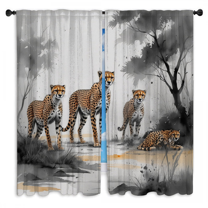 Rideaux de fenêtre Cheetah Family Illustration, 20 po x 50 po - 2 panneaux, Obscurcissement de chambre