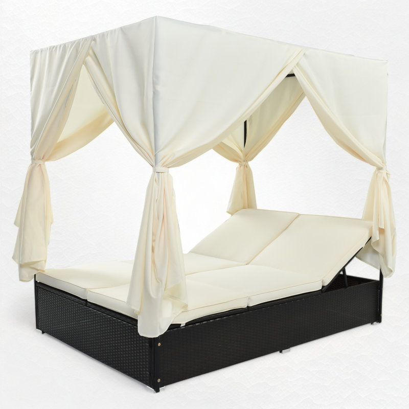 Busina 77" Wide Outdoor Wicker Patio Daybed with Cushions, Outdoor Furniture, Patio Sofa Set, Beige