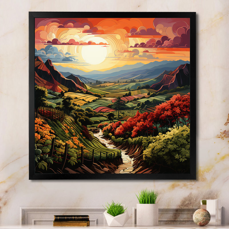 «Green Orange Vineyard Rows Of Ruby I», reproduction sur toile, H 30 po x l 30 po x P 1 po, Cadre photo noir simple