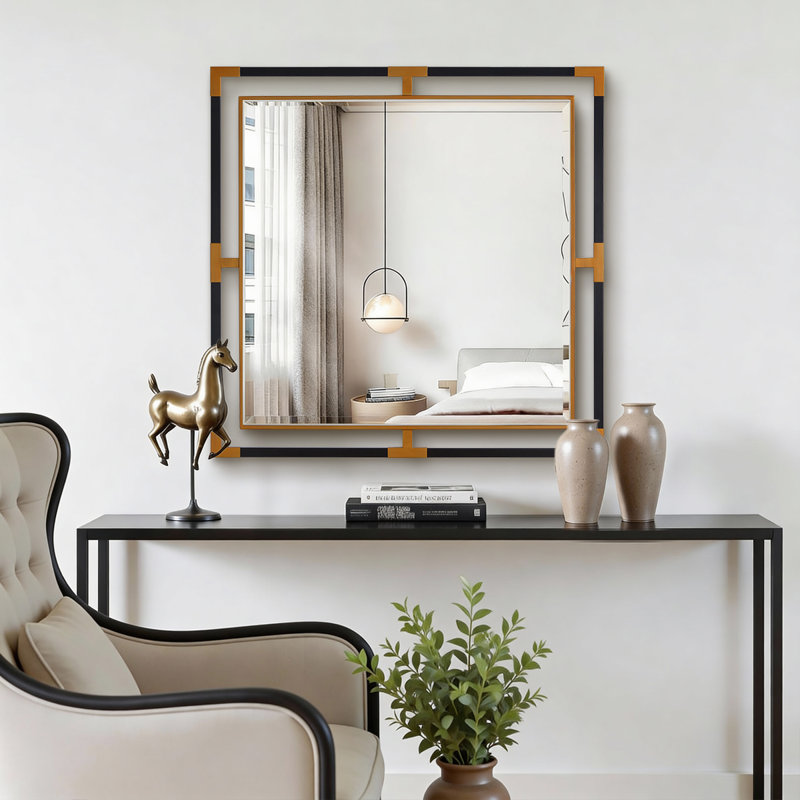 Metal Square Wall Mirror;Bathroom / Vanity Mirror;Metal Flat Wall Mirror, 39.4" x 39.4"