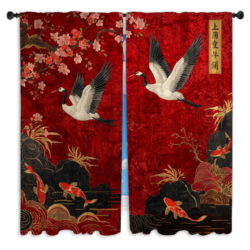 Rideaux de fenêtre Cranes Cherry Blossoms, 112in x 78in - 2 panels, Obscurcissement de chambre