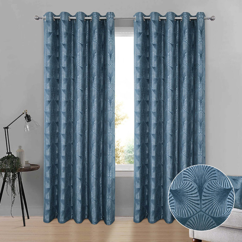 Anthe Semi Sheer Curtain Pair, Blue, 114 W x 183 D cm