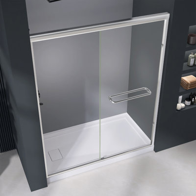 50 à 54 po X P 72 po H Porte de douche coulissante double en alcôve chromée avec cadre en verre transparent