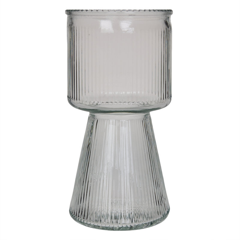 H7.5 Inch Ribbed Glass Vase, Crystal Glass Flower Vase, Fluted Clear Vases For Flowers, Mini Flower Vase For Living Room, Dining Table, Entryway, Centerpiece, Wedding