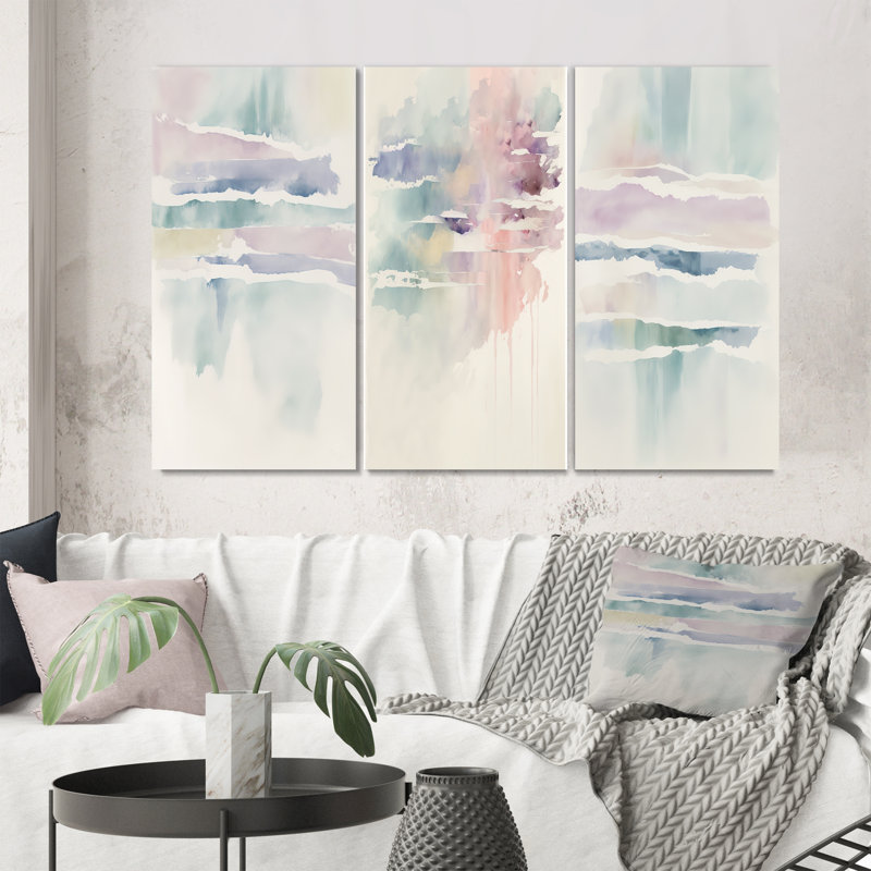 «Quietude in Mute Pastel», ensemble de 3 impressions, Toile tendue, H 40 po x l 60 po