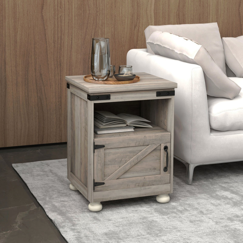 Table d'appoint, table de bout avec tablette ouverte et placard Farmhouse, Gris, Gris