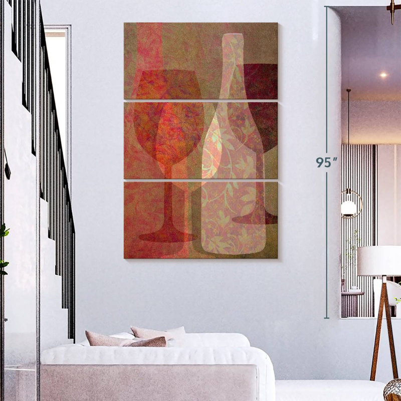Yarlin, bouteille de vin et verres, H 38 po x l 24 po