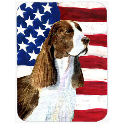 Trinx Patriotic USA American Flag with Springer Spaniel Glass Cutting Board