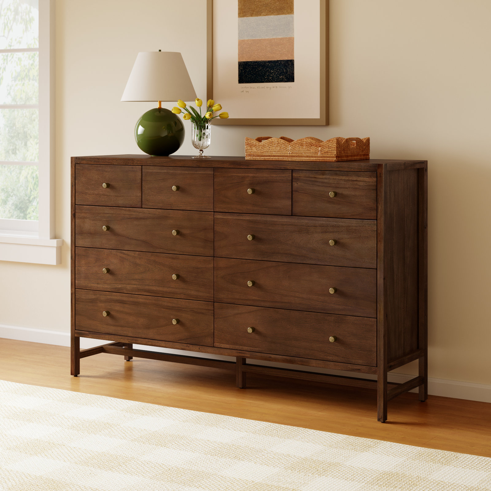Soline 10 Drawer 72" W Double Dresser, Brown