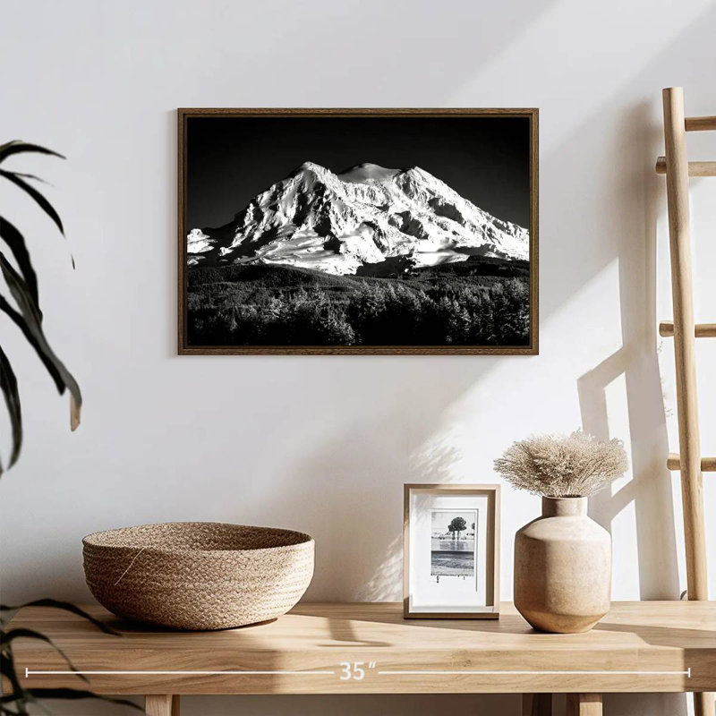 Mont Shasta monochrome, 19 po x 13 po, Cadre flottant noyer