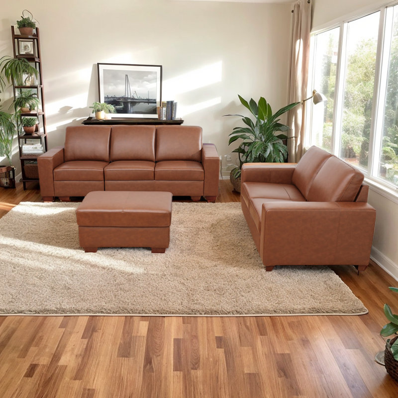 Canapé modulaire en cuir 6 pièces Ilminster, Cuir véritable brun, Brun