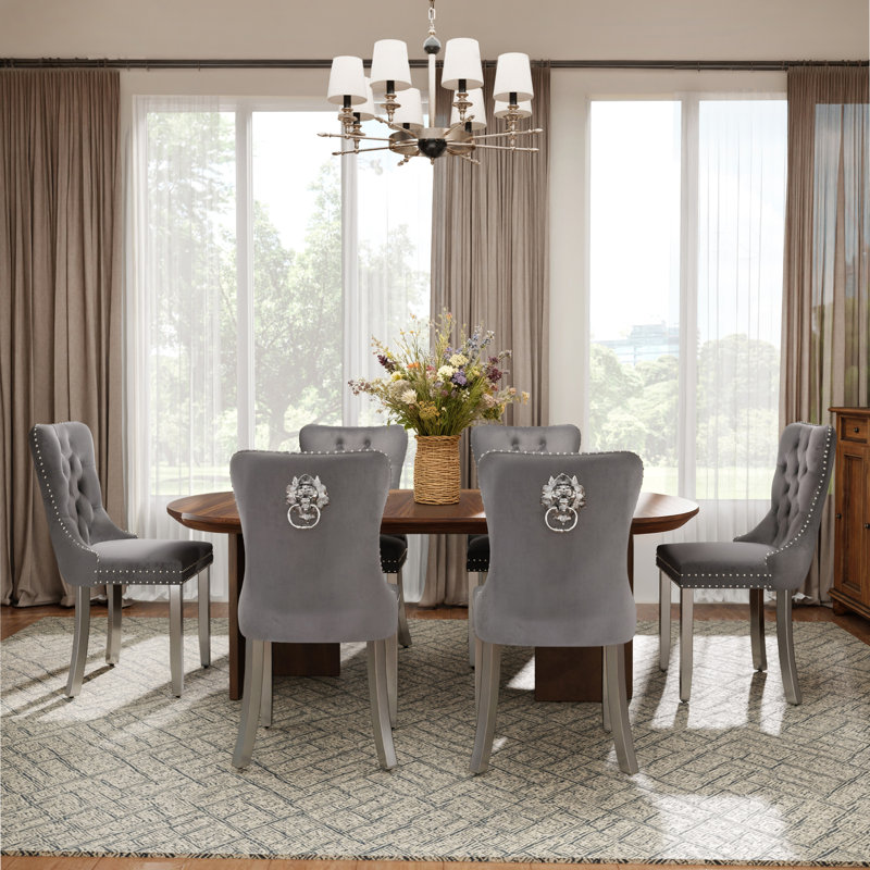 Modern Tufted Velvet Upholstered Dining Chairs Kitchen Chairs (Set of 6), Gray