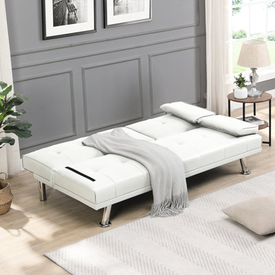 Lit à deux supports avec accoudoirs, surface blanche, pieds en acier inoxydable, structure en bois massif, pour différents réglages, assemblage facile, capacité de poids de 600 lb, revêtement solide, structure robuste, s'adapte à diverses scènes